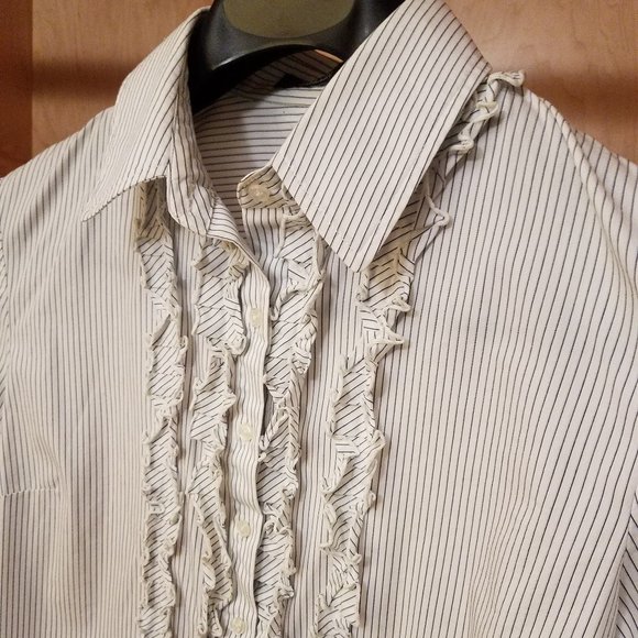 Pinstripe/Ruffle Button Down - Picture 2 of 3